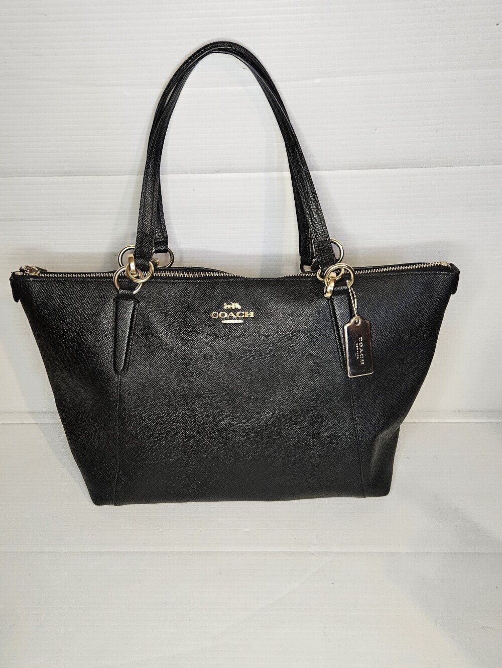 Coach Ava Tote Black Crossgrain Leather Gold Hardware Shoulder Bag F57526